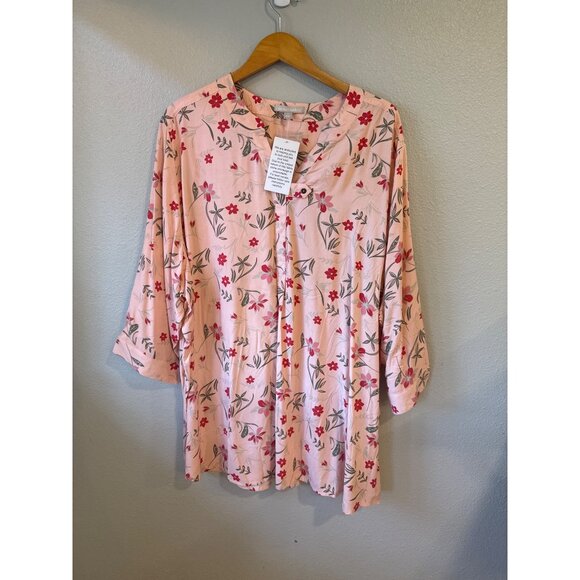 Woman Within Tops - Woman Within Pink Floral Print 3/4 Sleeve Tunic Top Size 3X  Lightweight